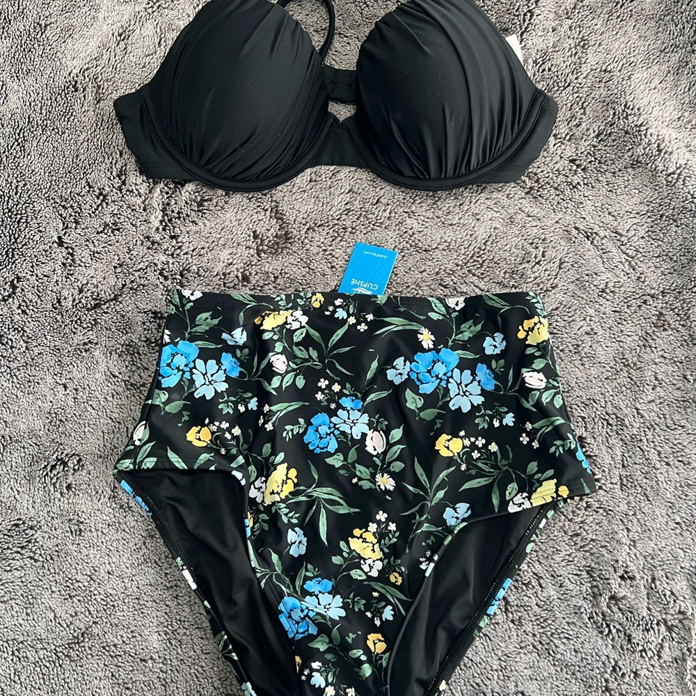 Cupshe Black Floral Bikini Set